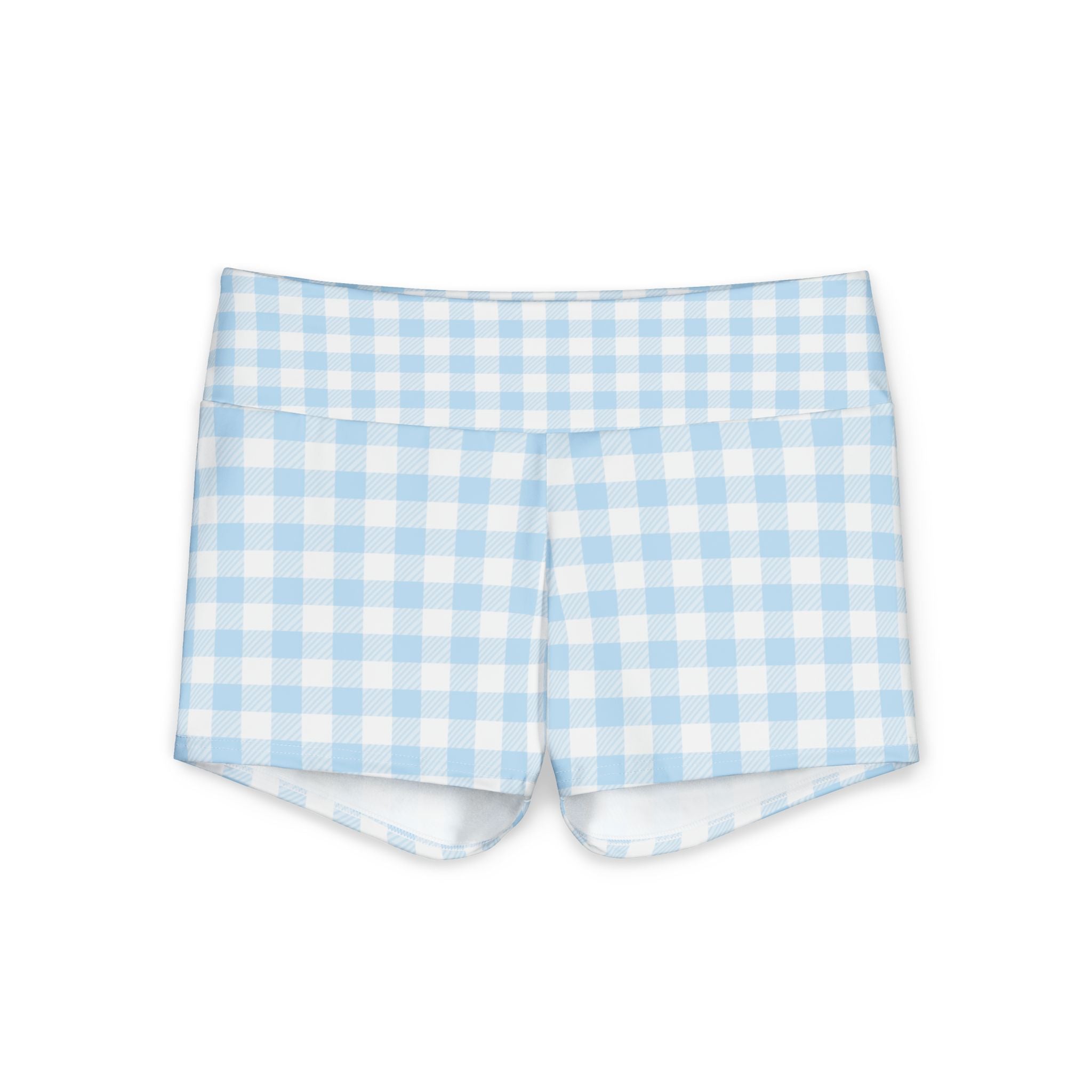 Blue Gingham Yoga Shorts